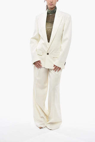 Virgin Wool-Blend 1-Button Dress with Peak Lapel