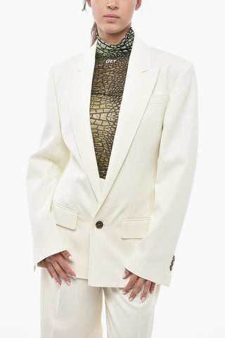Virgin Wool-Blend 1-Button Dress with Peak Lapel