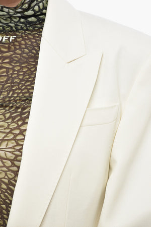 Virgin Wool-Blend 1-Button Dress with Peak Lapel