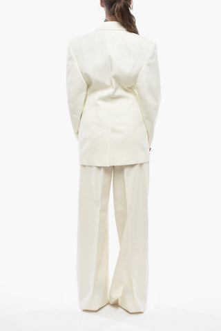 Virgin Wool-Blend 1-Button Dress with Peak Lapel