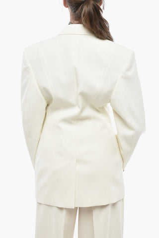 Virgin Wool-Blend 1-Button Dress with Peak Lapel