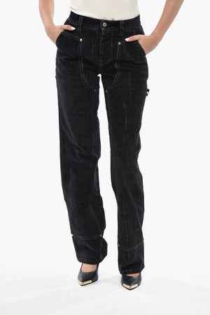 Pantaloni Workwear in Denim Stretch con Finitura Vellutata 25cm
