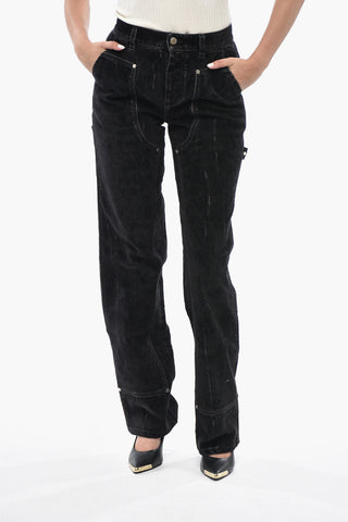 Pantaloni Workwear in Denim Stretch con Finitura Vellutata 25cm