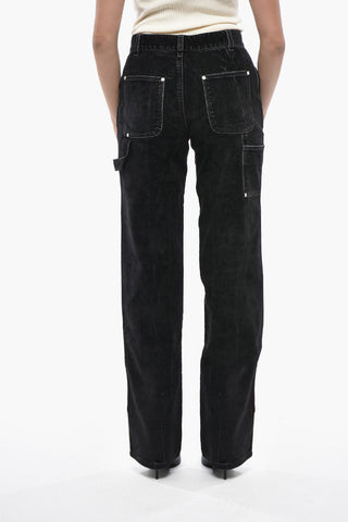 Pantaloni Workwear in Denim Stretch con Finitura Vellutata 25cm