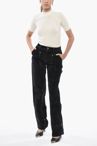Pantaloni Workwear in Denim Stretch con Finitura Vellutata 25cm