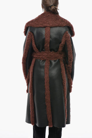 Vegan Leather Coat With Faux-Fur Trim And Belt