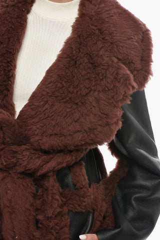 Vegan Leather Coat With Faux-Fur Trim And Belt