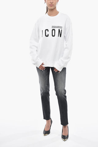 ICON Brushed Cotton Crewneck Sweatshirt With Contrast Logo