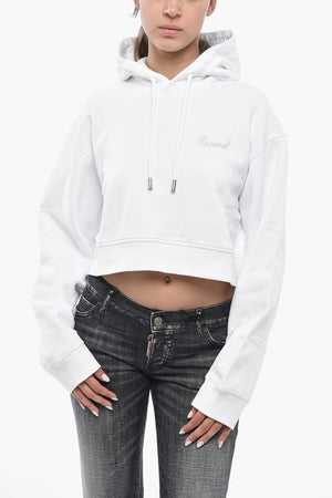 Fleece Cotton Hoodie with Rhinestone Logo