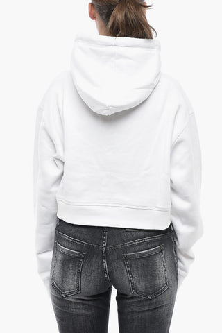 Fleece Cotton Hoodie with Rhinestone Logo