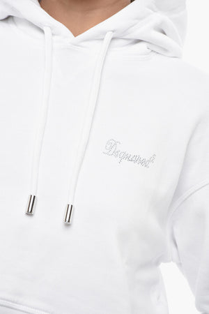 Fleece Cotton Hoodie with Rhinestone Logo