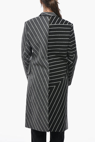 Two-Tone Double-Breasted Striped Coat