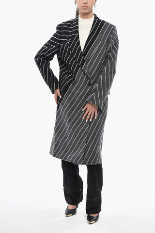 Two-Tone Double-Breasted Striped Coat