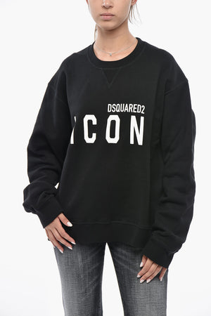 ICON Felpa Girocollo in Cotone Felpato con Logo a Contrasto