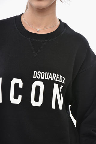ICON Brushed Cotton Crewneck Sweatshirt With Contrast Logo