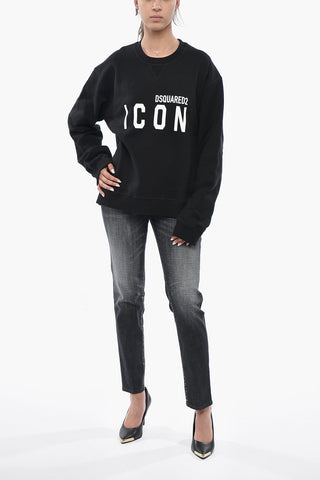 ICON Brushed Cotton Crewneck Sweatshirt With Contrast Logo
