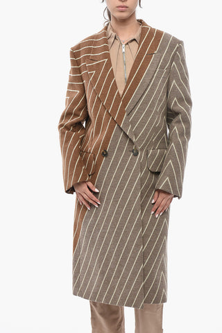 Two-Tone Double-Breasted Striped Coat