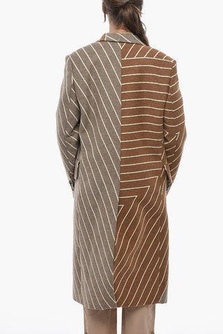 Two-Tone Double-Breasted Striped Coat