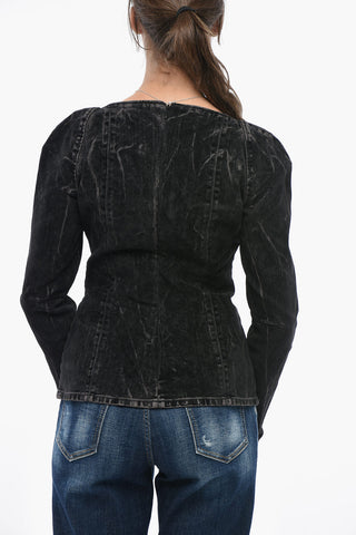 Denim Long-Sleeve Top With Velvety Finish