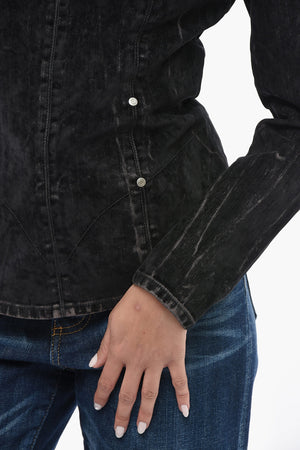 Denim Long-Sleeve Top With Velvety Finish
