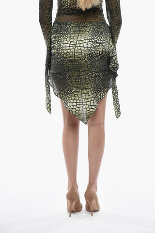Asymmetrischer Minirock aus Satin mit Krokodilmuster