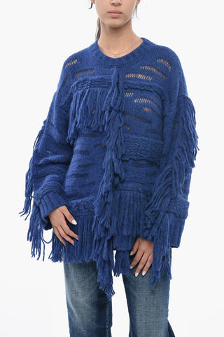 Alpaca-Blend Crewneck Sweater with Fringes