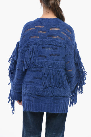 Alpaca-Blend Crewneck Sweater with Fringes
