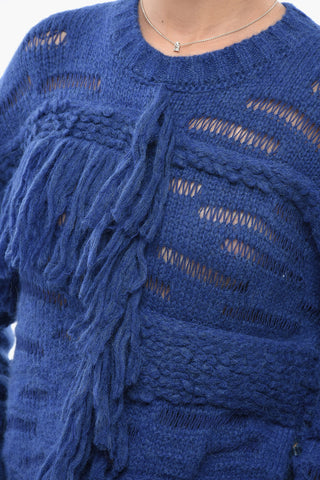 Alpaca-Blend Crewneck Sweater with Fringes