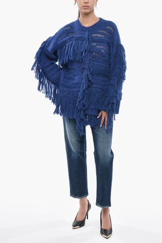 Alpaca-Blend Crewneck Sweater with Fringes