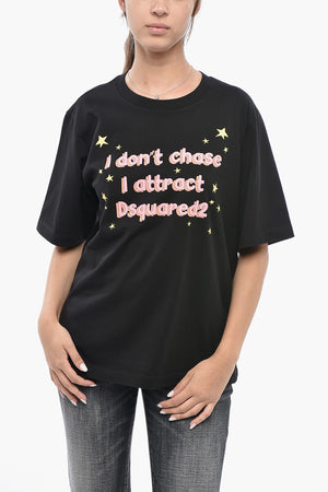 Solid-Color Crewneck T-Shirt EASY FIT with Front Print