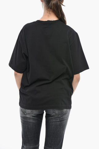 Solid-Color Crewneck T-Shirt EASY FIT with Front Print