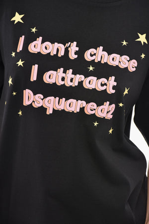 Solid-Color Crewneck T-Shirt EASY FIT with Front Print