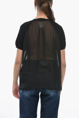 T-shirt Girocollo Trasparente con Monogram in Strass