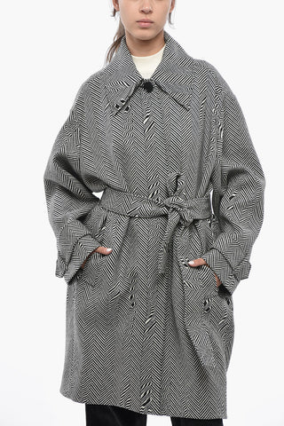 Wool Herringbone Coat With Belt