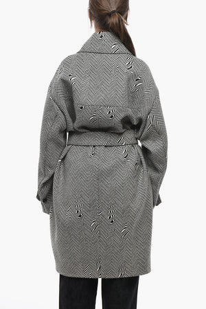Cappotto in Lana Motivo Herringbone con Cintura