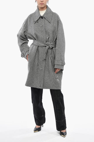 Wool Herringbone Coat With Belt