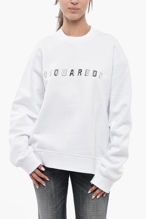 Sweatshirt mit Rundhalsausschnitt aus Baumwoll-Fleece mit Relief-Logo