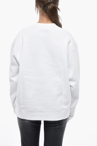 Brushed Cotton Crew Neck Sweatshirt with Embossed Logo