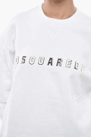 Brushed Cotton Crew Neck Sweatshirt with Embossed Logo