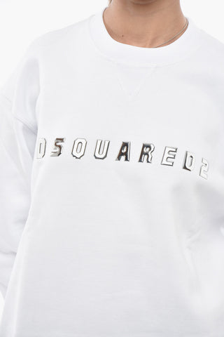 Brushed Cotton Crew Neck Sweatshirt with Embossed Logo