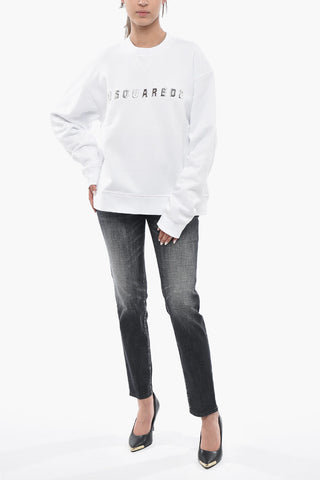 Brushed Cotton Crew Neck Sweatshirt with Embossed Logo
