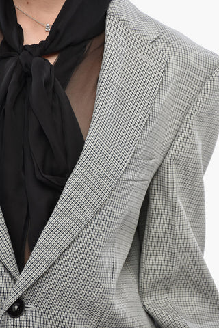 Virgin Wool 3-Pocket Blazer With Check Pattern