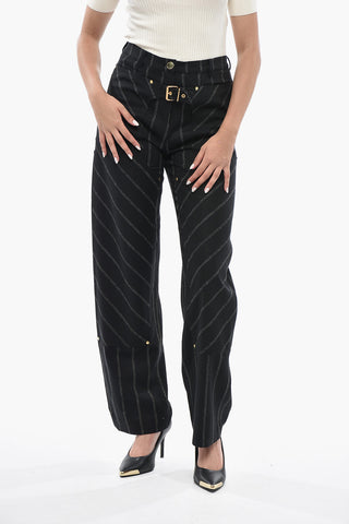 Wool Straight-Leg High-Waist Trousers With Gold Buckle