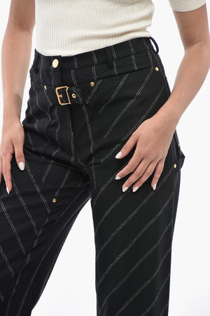 Wool Straight-Leg High-Waist Trousers With Gold Buckle