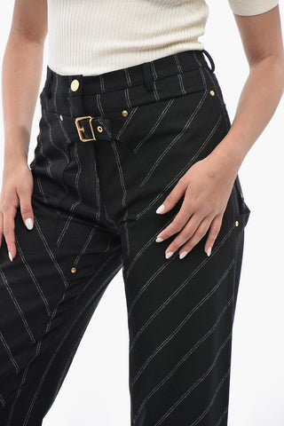 Wool Straight-Leg High-Waist Trousers With Gold Buckle