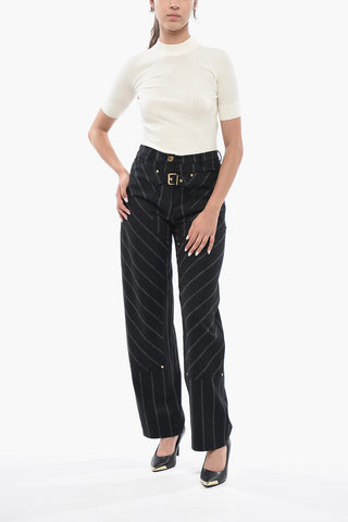 Wool Straight-Leg High-Waist Trousers With Gold Buckle