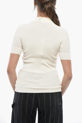 Ribbed Short-Sleeve Crewneck Sweater