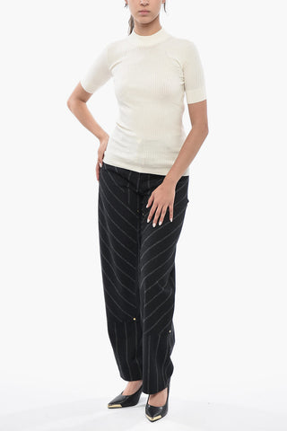 Ribbed Short-Sleeve Crewneck Sweater