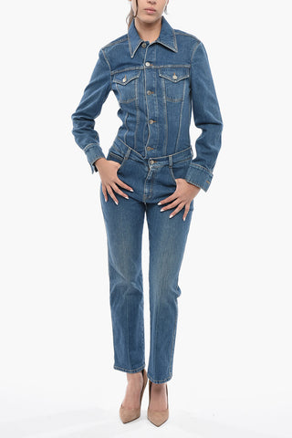 Stretch Denim Jumpsuit With Long Sleeves