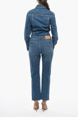 Stretch Denim Jumpsuit With Long Sleeves